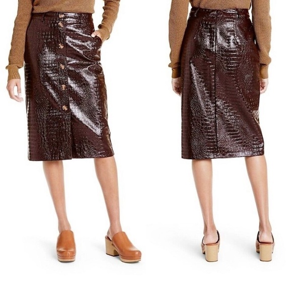Rachel Comey Brown Croc-Embossed Skirt - Picture 1 of 4